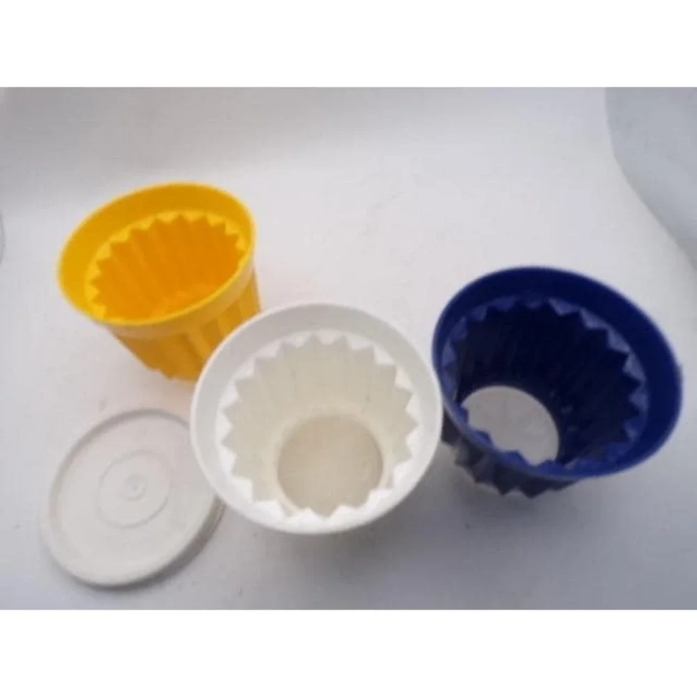 Set of 3 Vintage‎ Jello Molds Dessert Cups Yellow White Blue One Lid